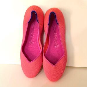 Rothy's Vibrant Pink Flats with Blue Accents